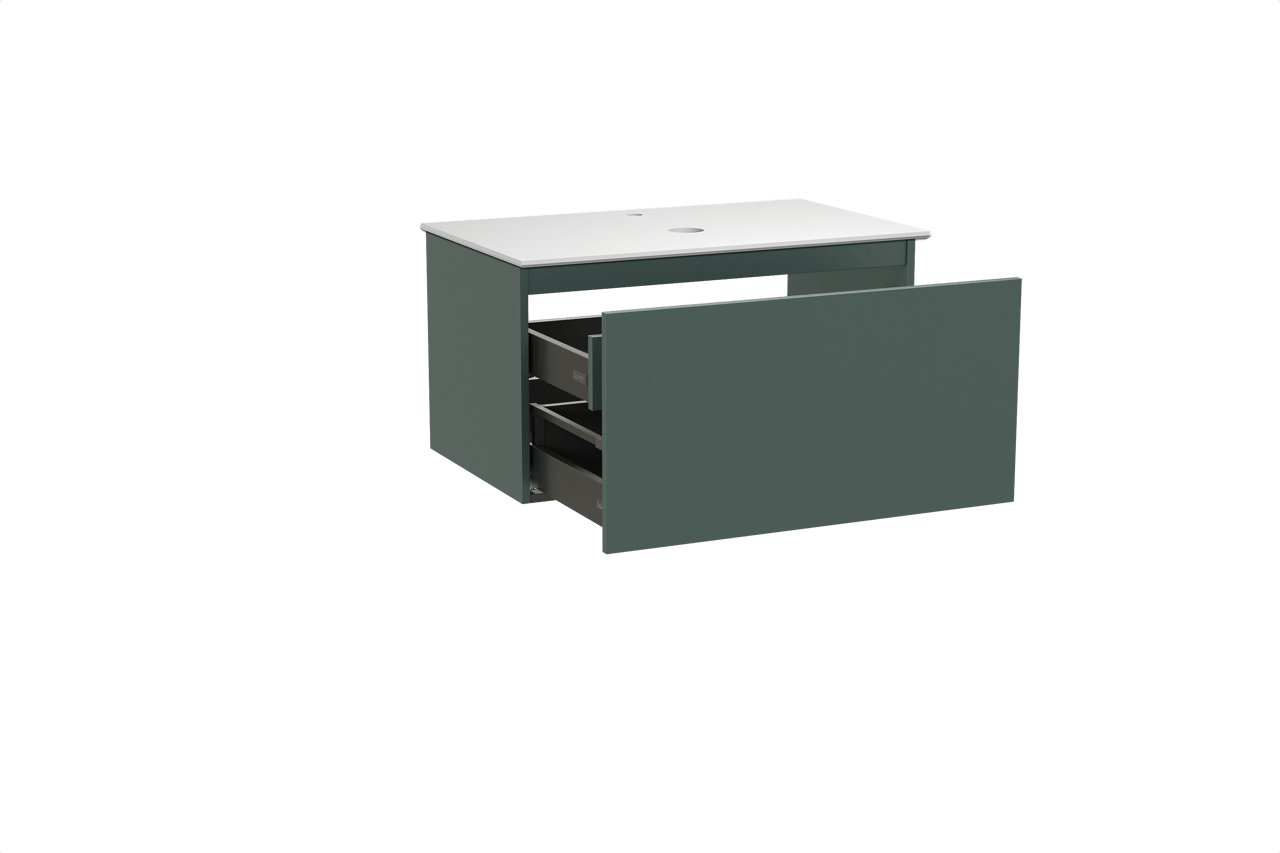 Balmani Sfera by Lucida meuble salle de bains suspendu 90 x 55 cm forest avec Facetta tablette simple en solid surface blanc mat