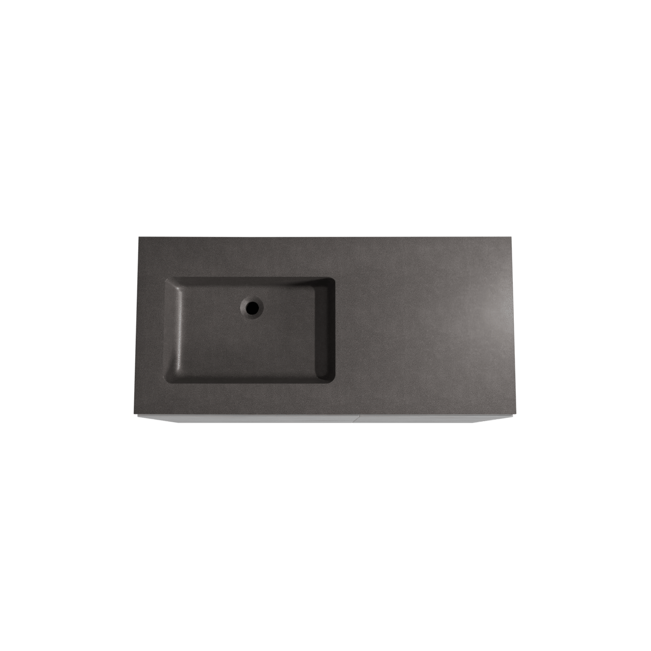 Storke Edge staand badkamermeubel 110 x 52 cm beton donkergrijs met Scuro asymmetrisch linkse wastafel in kwarts mat zwart