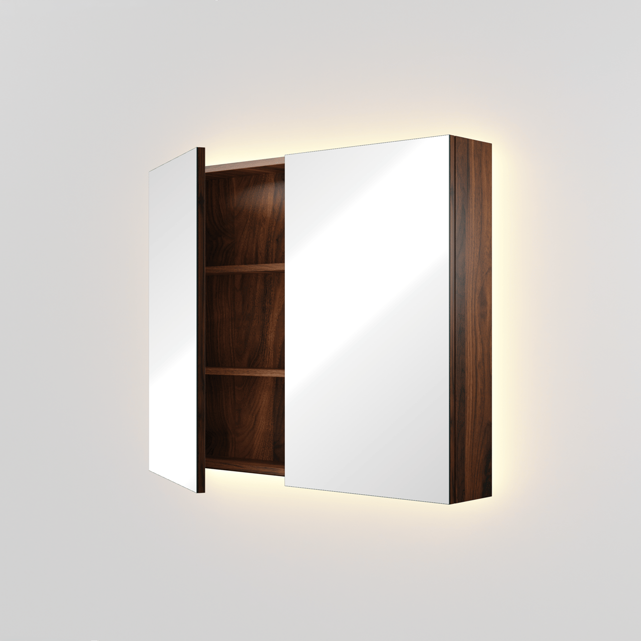 Linie Montro spiegelkast 90 x 75 cm notenhout met spiegelverlichting