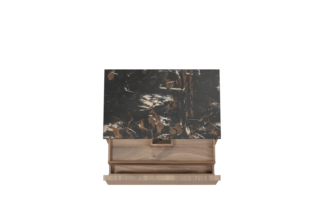 Balmani Forma zwevend badmeubel 90 x 55 cm amerikaans notenhout met Stretto enkel wastafelblad in marmer portoro gold, Horizontale symmetrische rechte ribbel