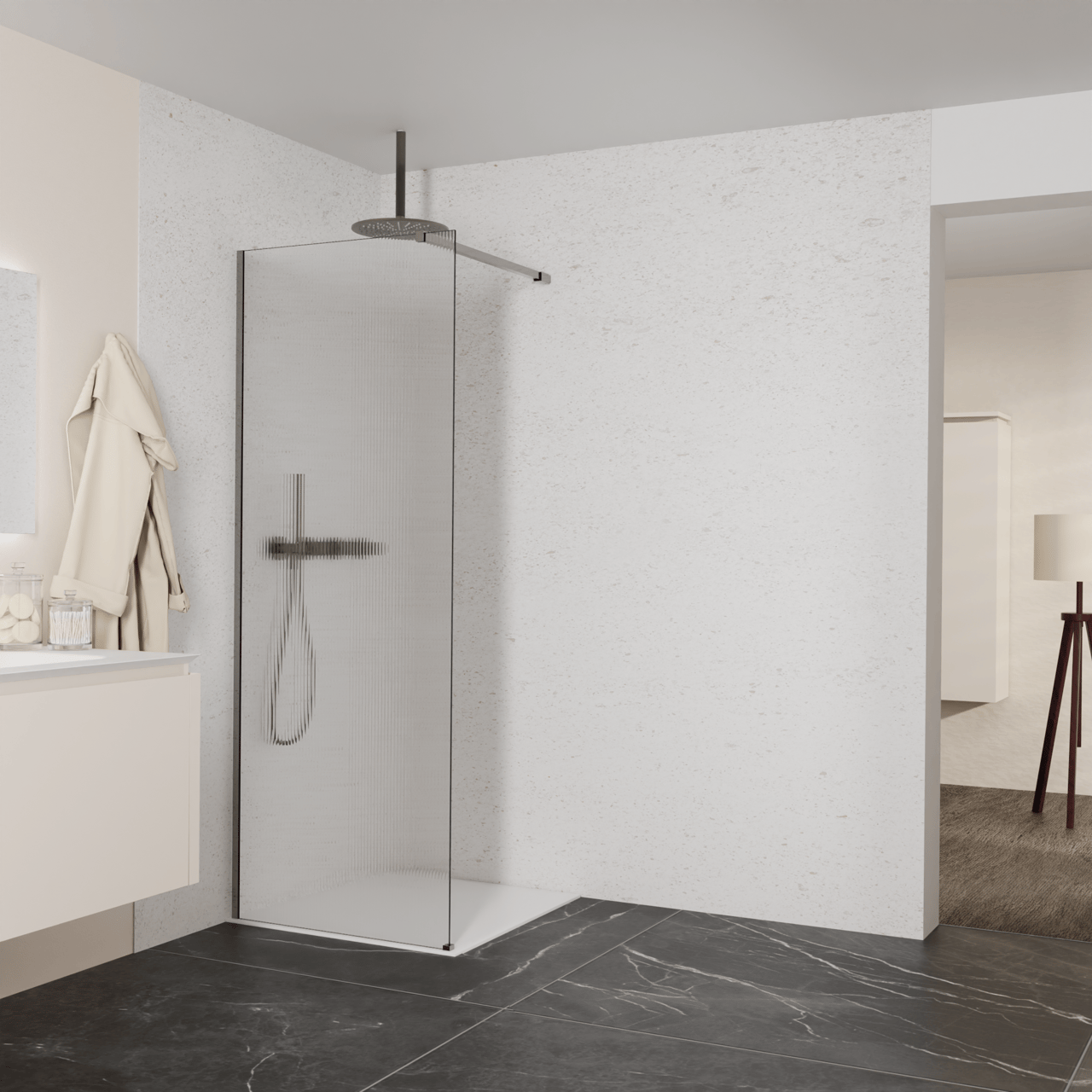 Balmani Modular Walk-In Dusche: 80 x 200 cm, Ribs, inklusive Coating, Profil Brushed GunMetal
