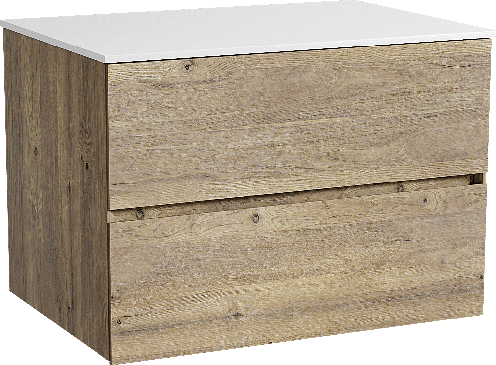 Storke Edge meuble salle de bains suspendu 75 x 52 cm chêne brut avec Tavola tablette simple en solid surface blanc mat