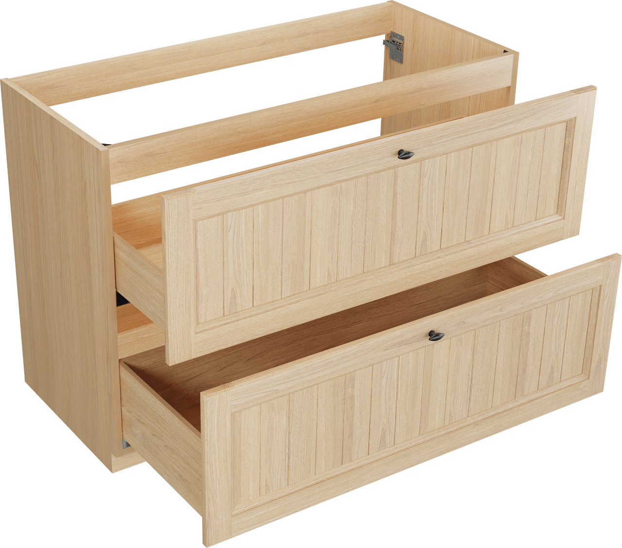 Balmani Lemon stehender Waschbeckenunterschrank: 120 x 55 cm, Naturbelassene Eiche Furnier, 2 Schubladen