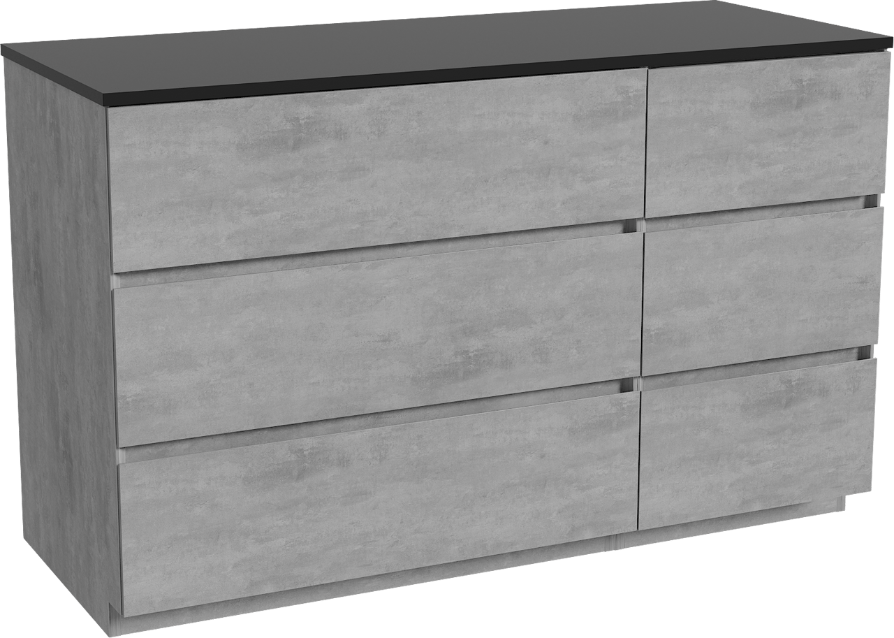 Storke Edge freistehendes Möbelstück Set: 130 x 52 cm, Beton dunkelgrau, mit Panton Einzel- oder Doppel Waschtischplatte, Pulverbeschichtetes MDF Schwarz matt