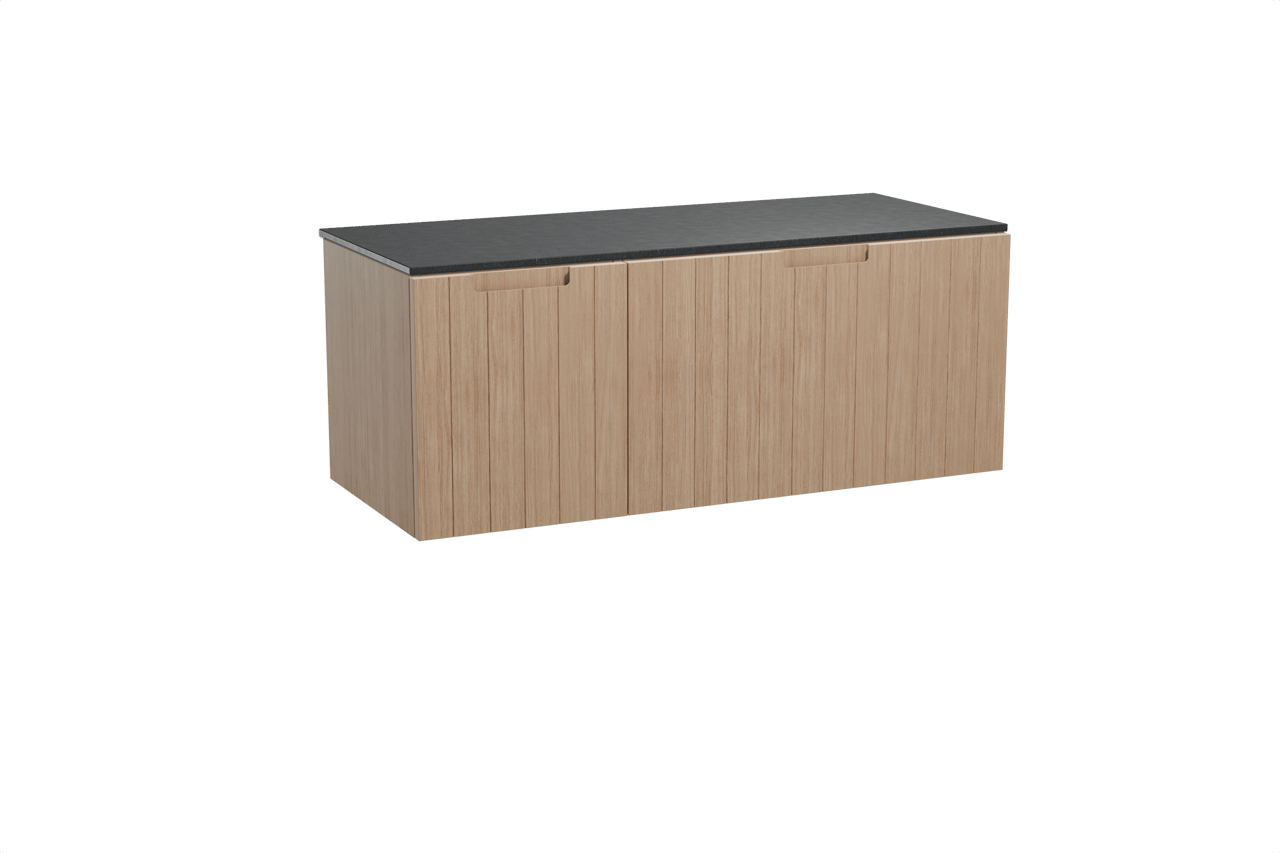 Balmani Adagio meuble salle de bains suspendu 135 x 55 cm chêne vieilli avec Stretto tablette simple ou double en granit noir