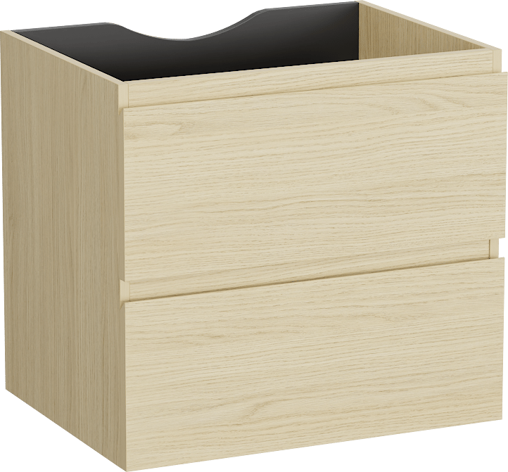 Linie Lado hängender Waschbeckenunterschrank: 60 x 46 cm, Skandinavische Eiche, 2 Schubladen
