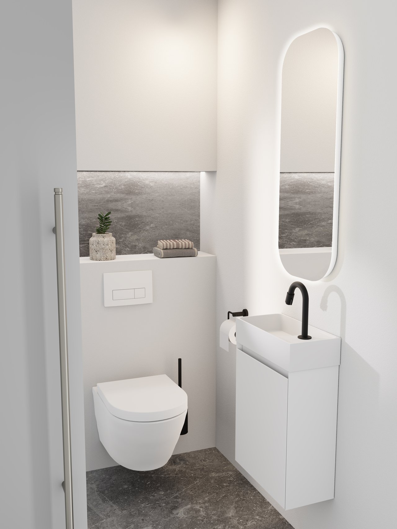 Balmani Mitra zwevend toiletmeubel 42 x 21 cm mat wit met Dama wastafel in matte Solid Surface