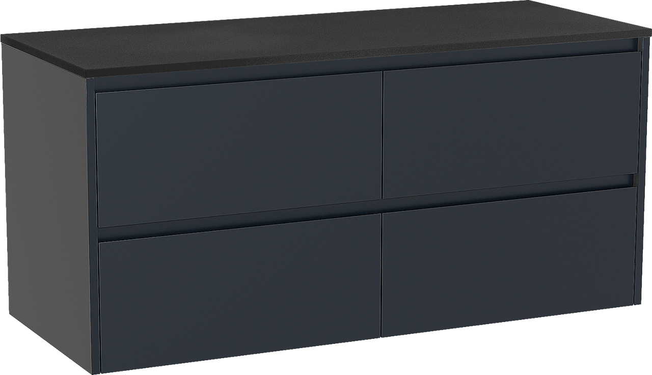 Storke Seda zwevend badkamermeubel 130 x 52 cm nachtblauw met Panton enkel of dubbel tablet in gepoedercoate mdf mat zwart
