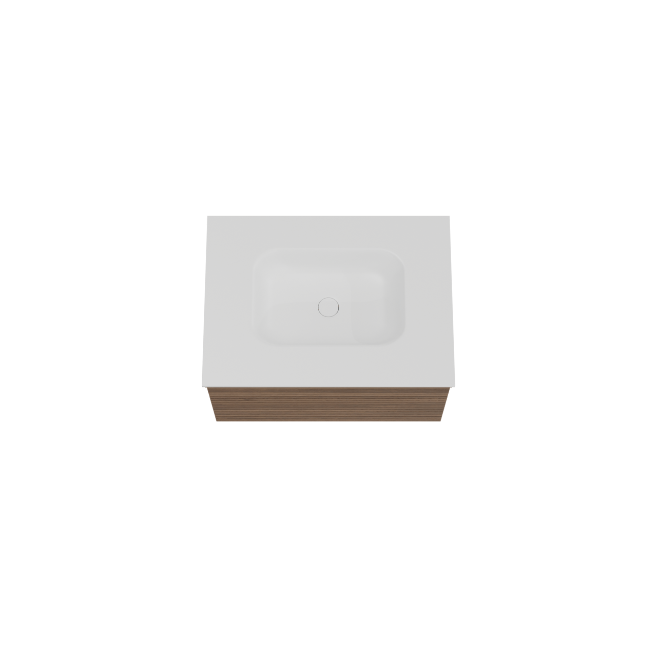 Balmani Forma meuble salle de bains suspendu 75 x 55 cm noyer américain avec Tablo Arcato plan simple en solid surface blanc mat, Nervure droite symétrique horizontale