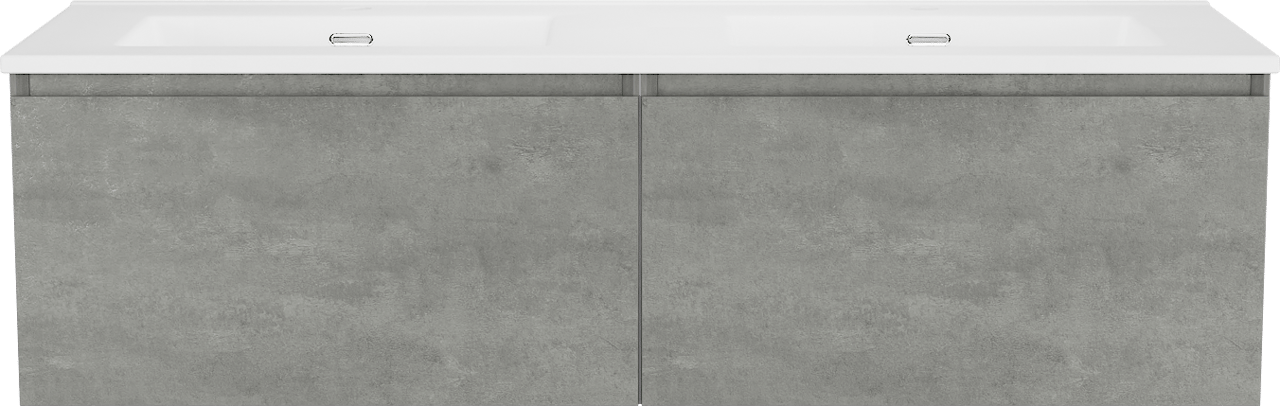 Storke Edge meuble salle de bains suspendu 130 x 52 cm béton gris foncé avec Kera double vasque en porcelaine blanc mat, bondes incluses