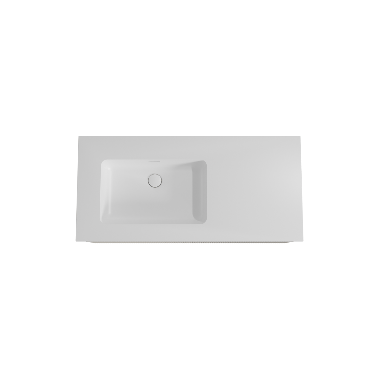 Storke Ribs zwevend badmeubel 110 x 52 cm zijdegrijs met Mata asymmetrisch linkse wastafel in solid surface mat wit, Verticale symmetrische rechte ribbel