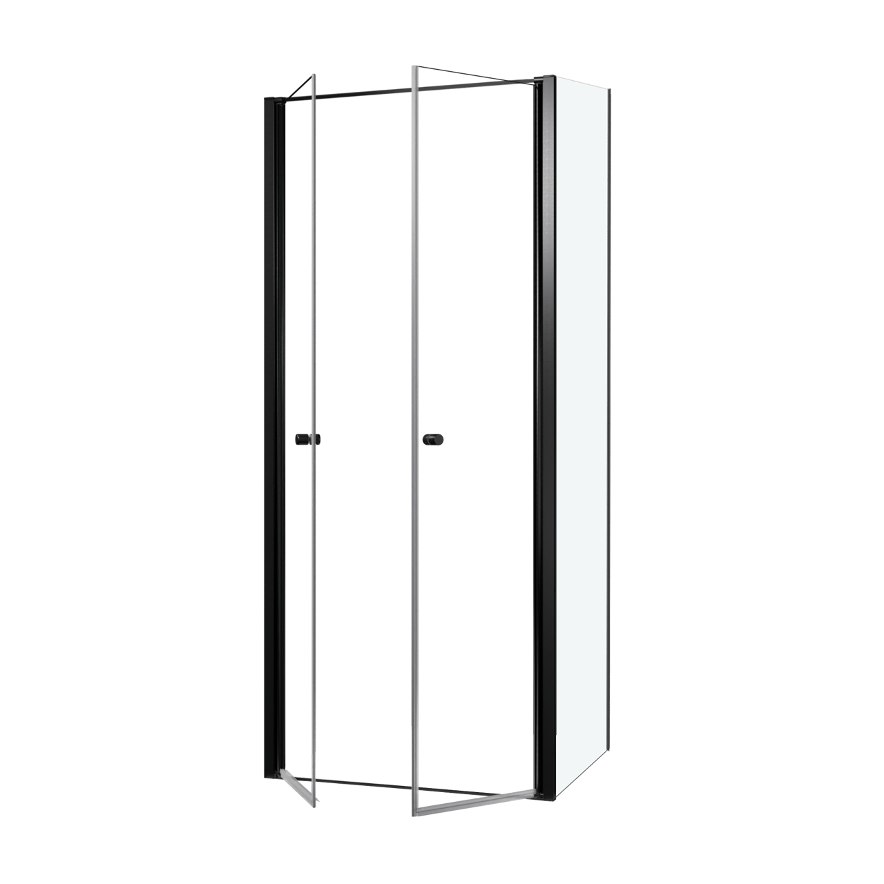 Luca Varess Kuresa Eckdusche: Pendeltür, fixierte Seitenwand, 90 x 90 x 200 cm, Klarglas, Profil Schwarz