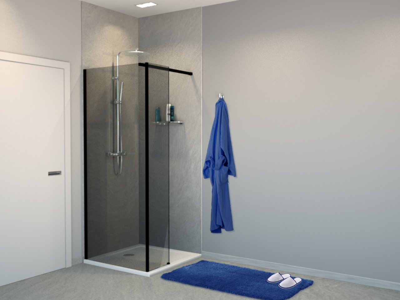 Balmani Modular inloopdouche met vaste zijwand 100 x 200 cm rookglas mat zwart profiel