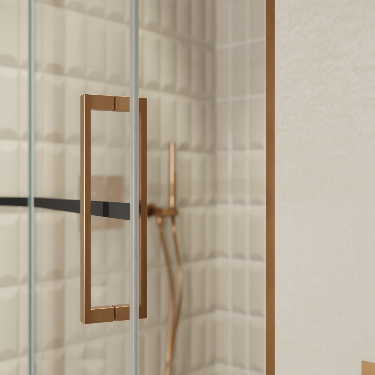 Balmani Senses Design douche draaideur links 100 cm x 210 cm Lined glas, Brushed Rosegold profielen, met coating