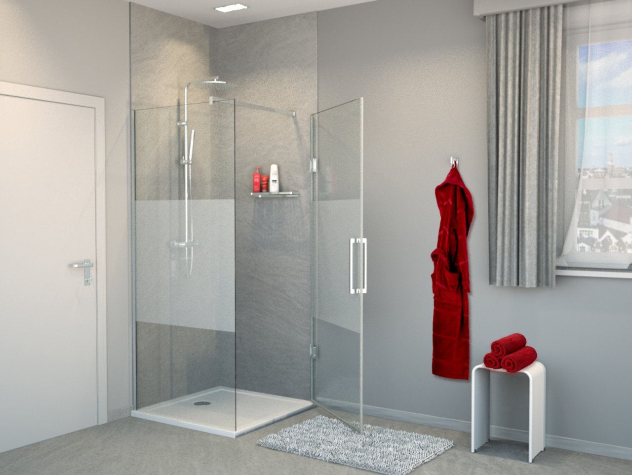 Balmani Modular inloopdouche met rechtse deur 90 x 200 cm helder glas met matte strook glanzend chroom profiel