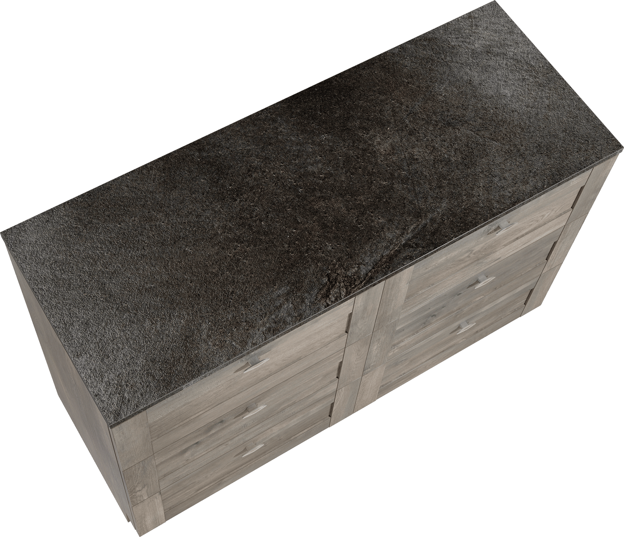 Linie Classo freistehendes Möbelstück Set: 120 x 46 cm, Graue Eiche, mit Lado Einzel- oder Doppel Waschtischplatte, Melamin Schiefergrau
