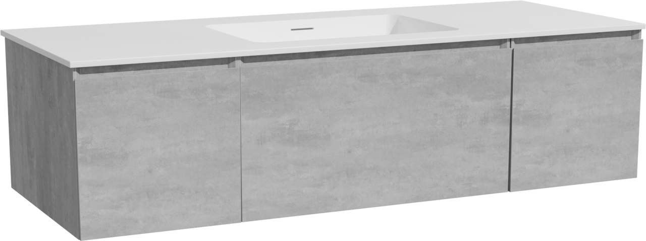 Storke Edge zwevend badmeubel 135 x 52 cm beton donkergrijs met Mata enkele wastafel in solid surface mat wit