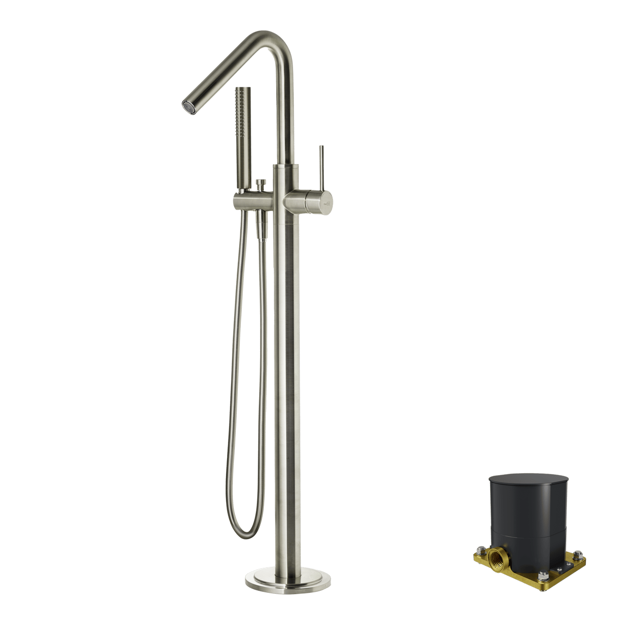Blaufoss Round Move freistehende Badewannenarmatur: Brushed CoolMetal, mit Brausekopf