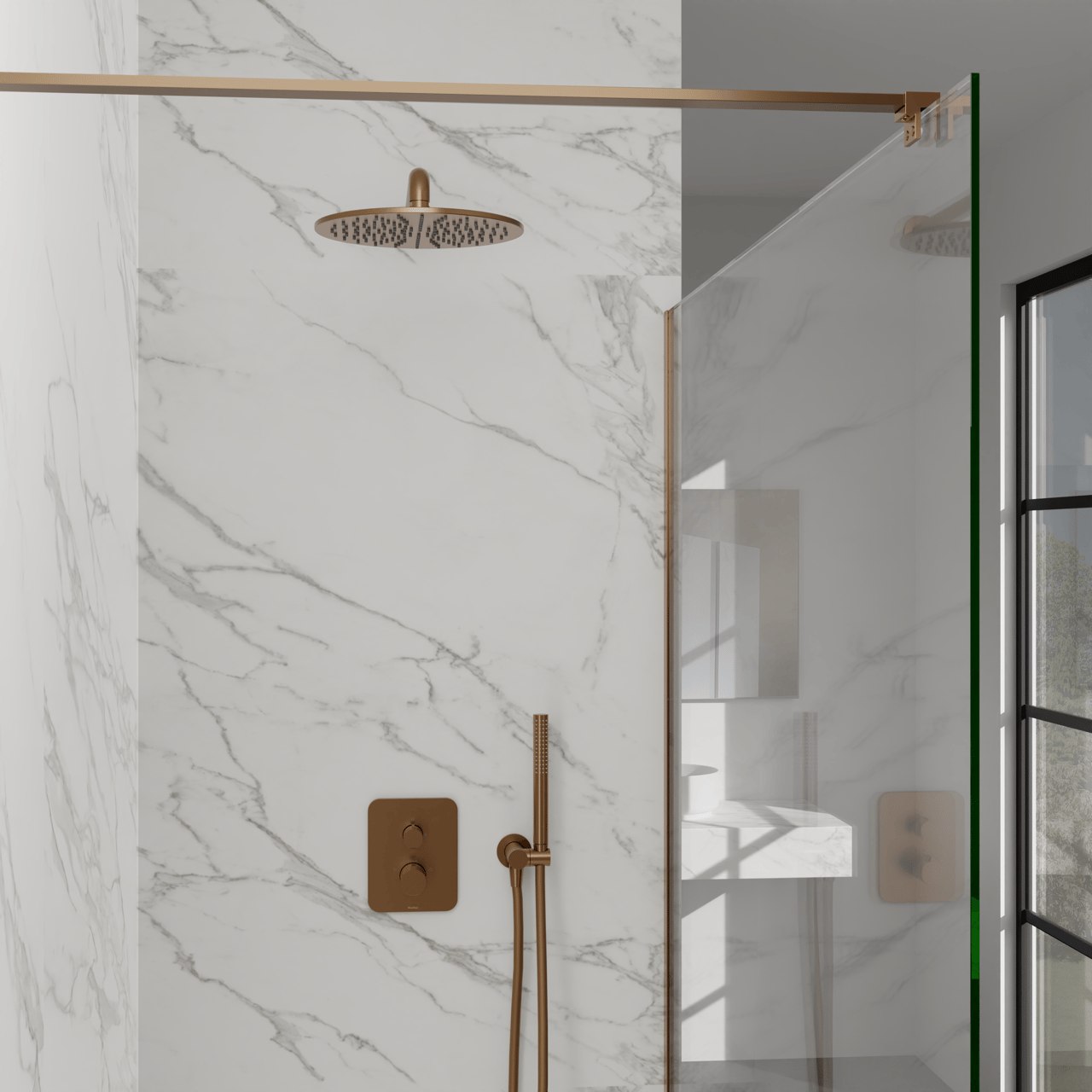 Blaufoss Smartbox Softline inbouw regendoucheset thermostatische kraan Brushed Rosegold