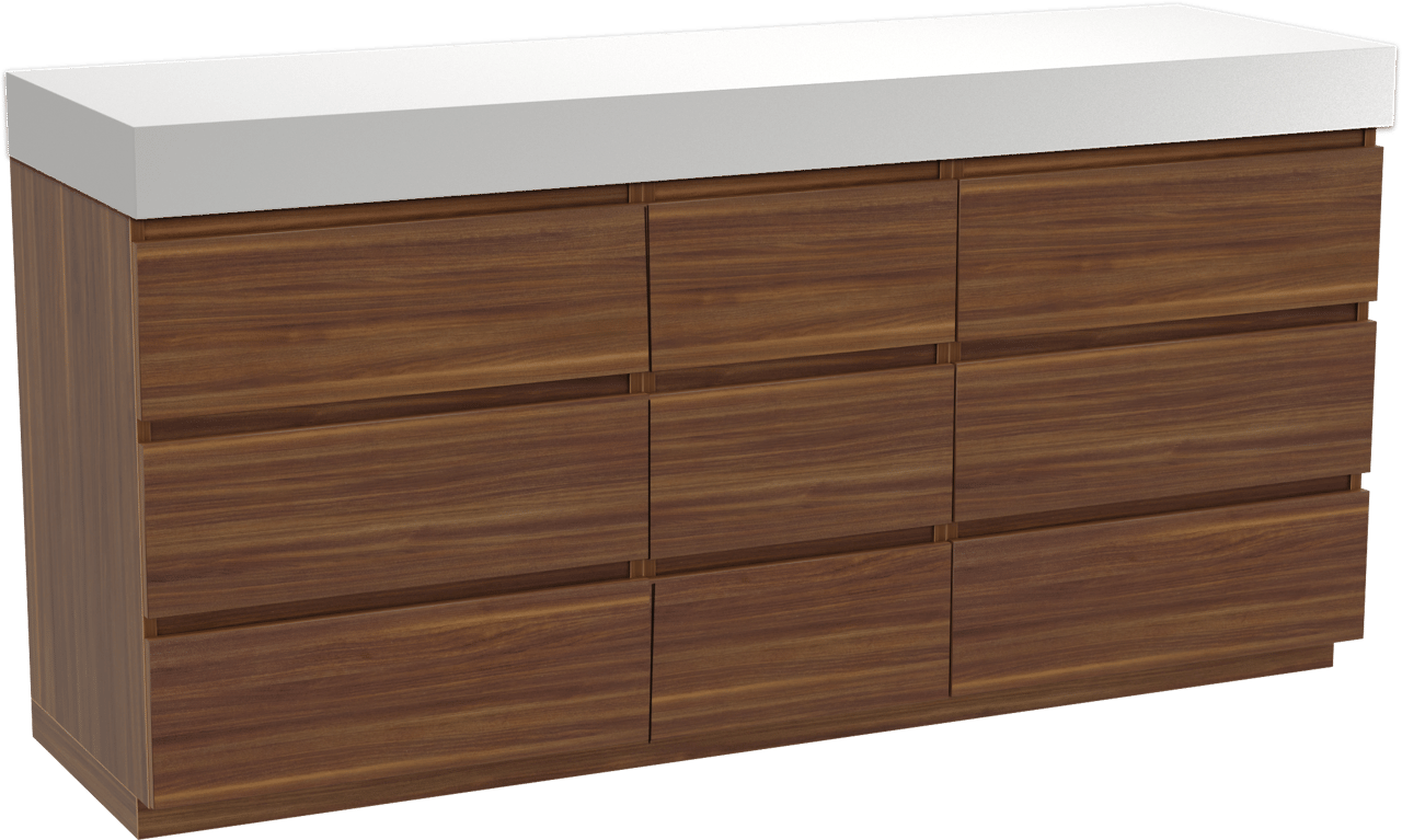 Balmani Lucida meuble salle de bains à poser 180 x 55 cm noyer américain avec Dominus tablette simple ou double en solid surface blanc mat