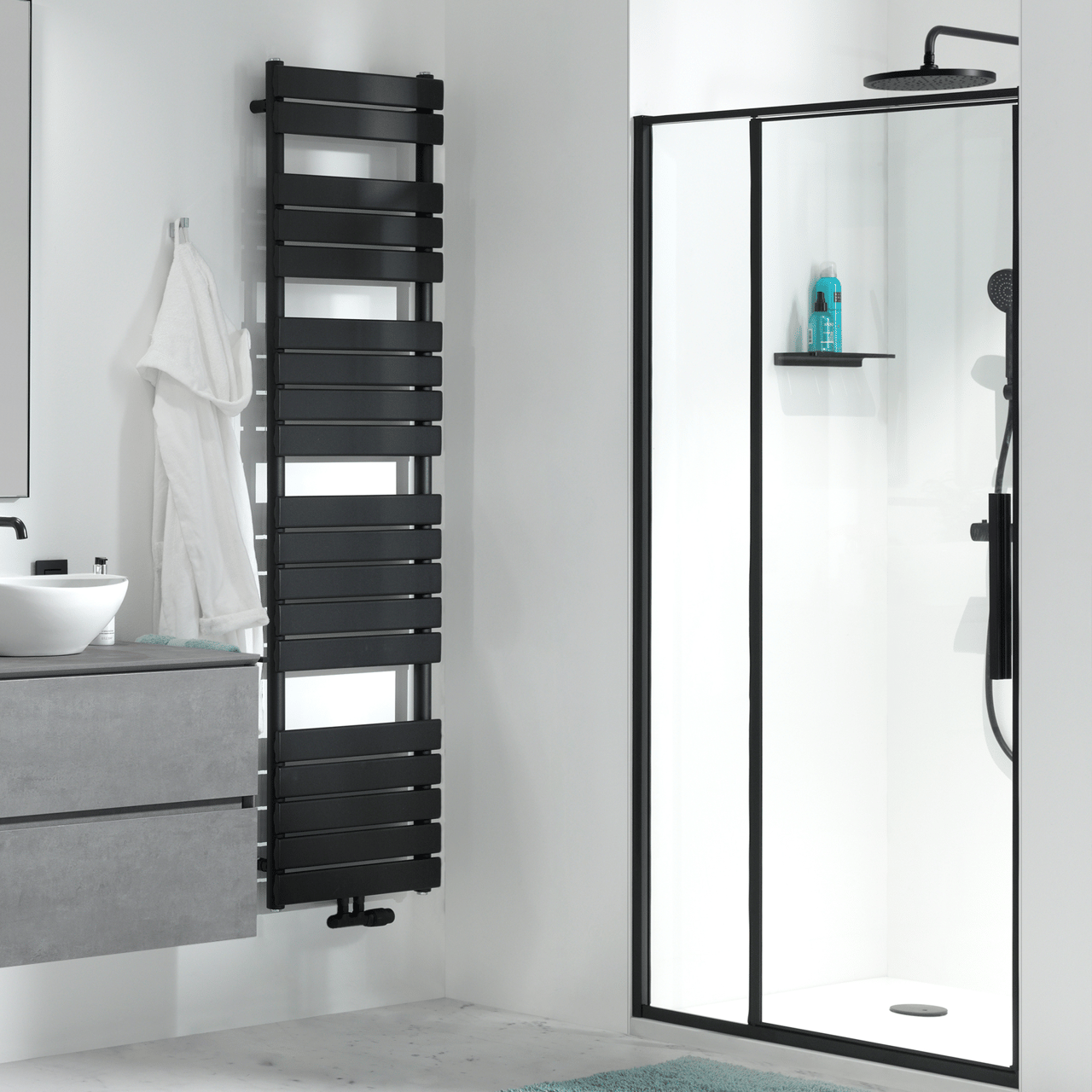 Luca Varess Morano porte pivotante 90 x 190 cm verre transparent profil noir mat