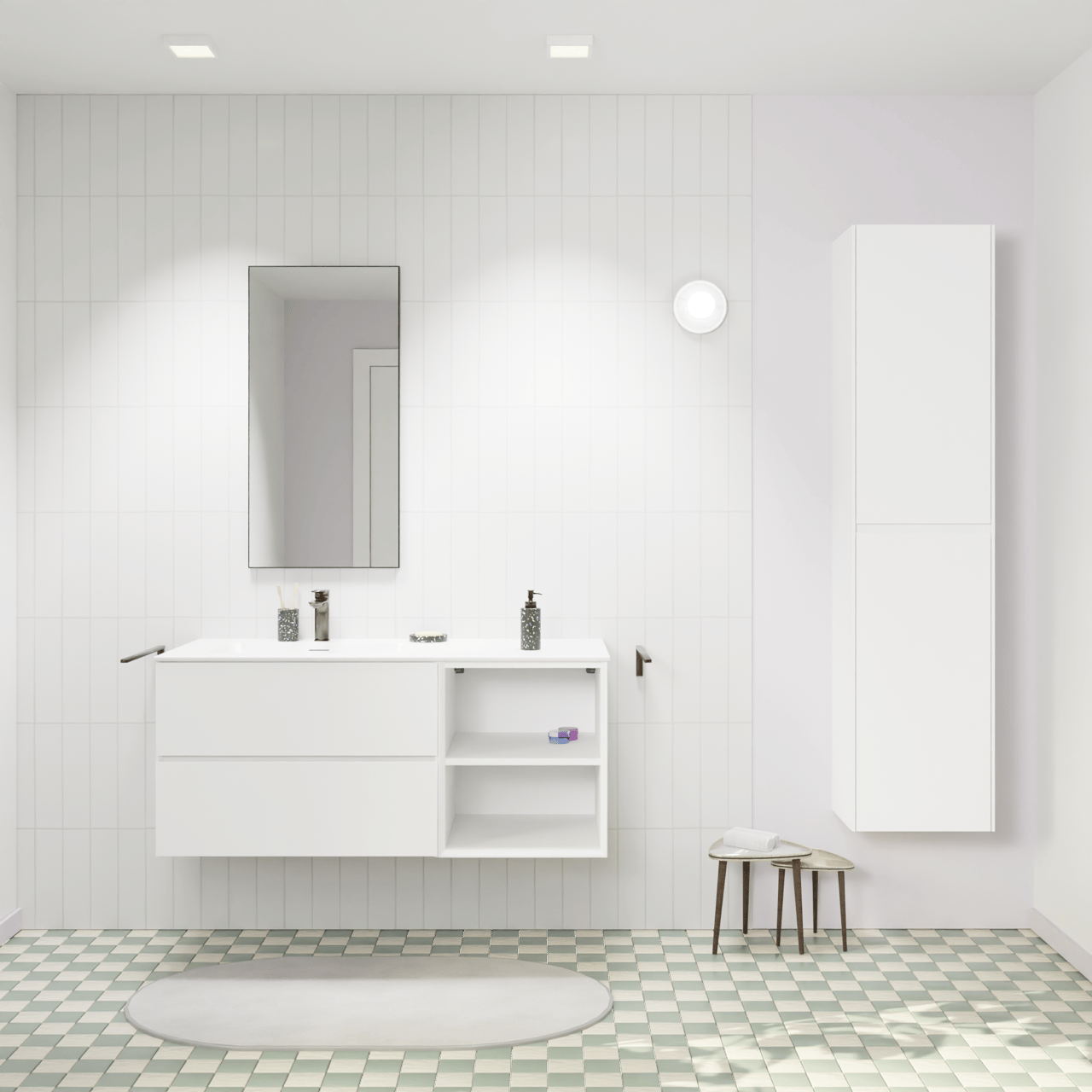 Storke Edge meuble salle de bains suspendu 120 x 52 cm blanc mat avec Mata plan vasque asymétrique à gauche en solid surface blanc mat