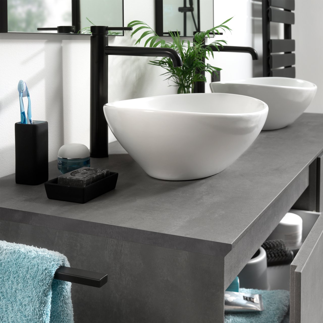 Blaufoss Round S robinet de lavabo réhaussé noir mat
