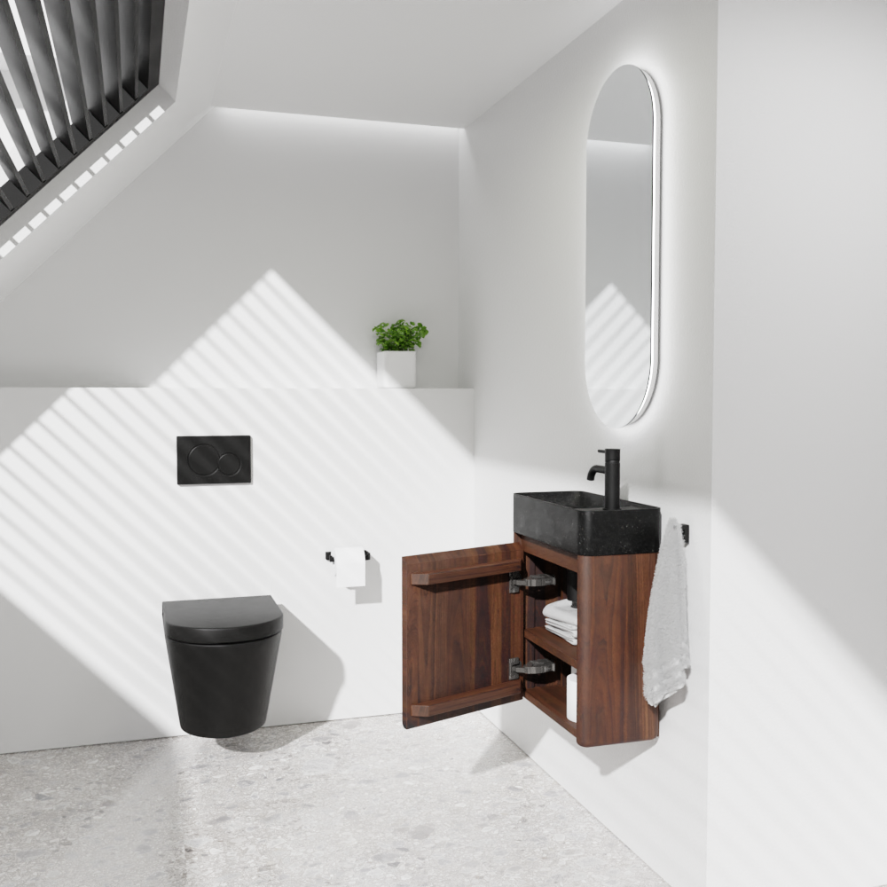 Balmani Fara zwevend toiletmeubel 45 x 22 cm amerikaanse notelaar met Fara wastafel in verzoete graniet