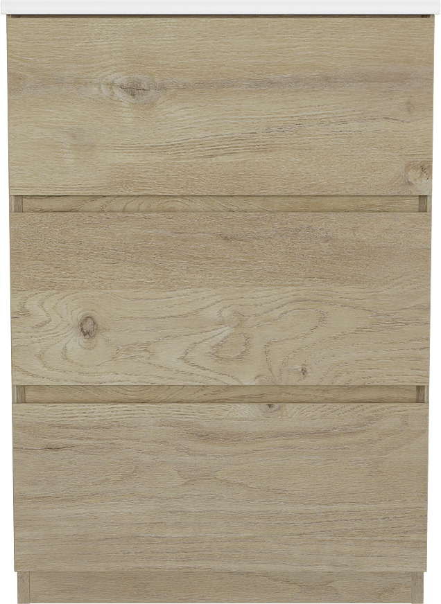 Storke Edge freistehendes Möbelstück Set: 60 x 46 cm, Rohe Eiche, mit Bilia Einzelwaschtisch, Marmorkomposit Weiß glänzend