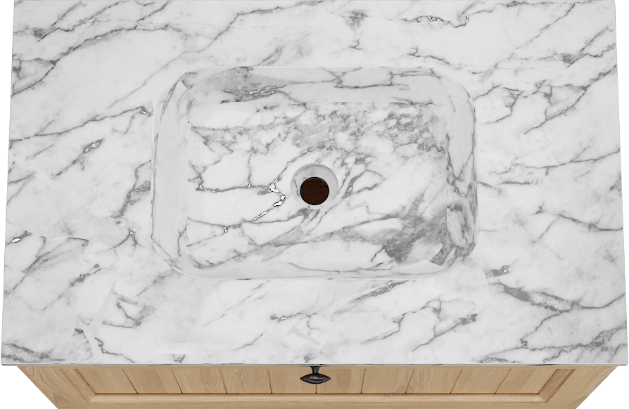 Balmani Lemon hängendes Möbelstück Set: 90 x 55 cm, Naturbelassene Eiche Furnier, mit Tablo Arcato Einzelwaschtisch, Carrara