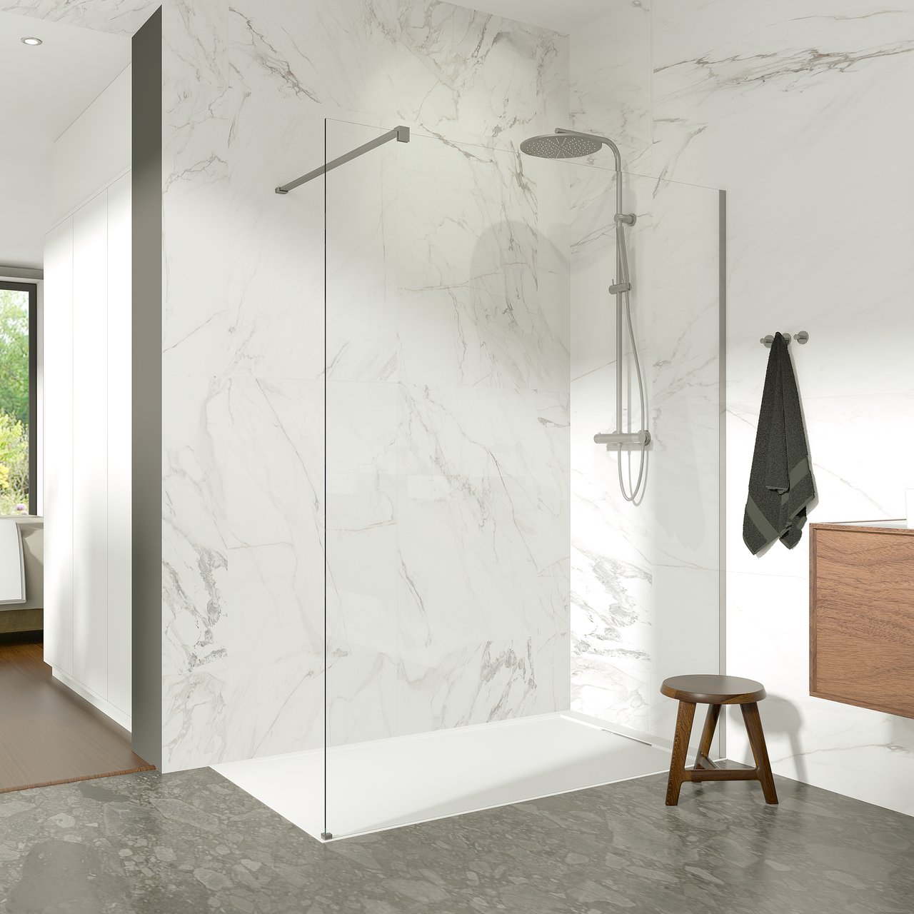 Balmani Modular douche à l'italienne 180 x 200 cm verre transparent profil CoolMetal brossé