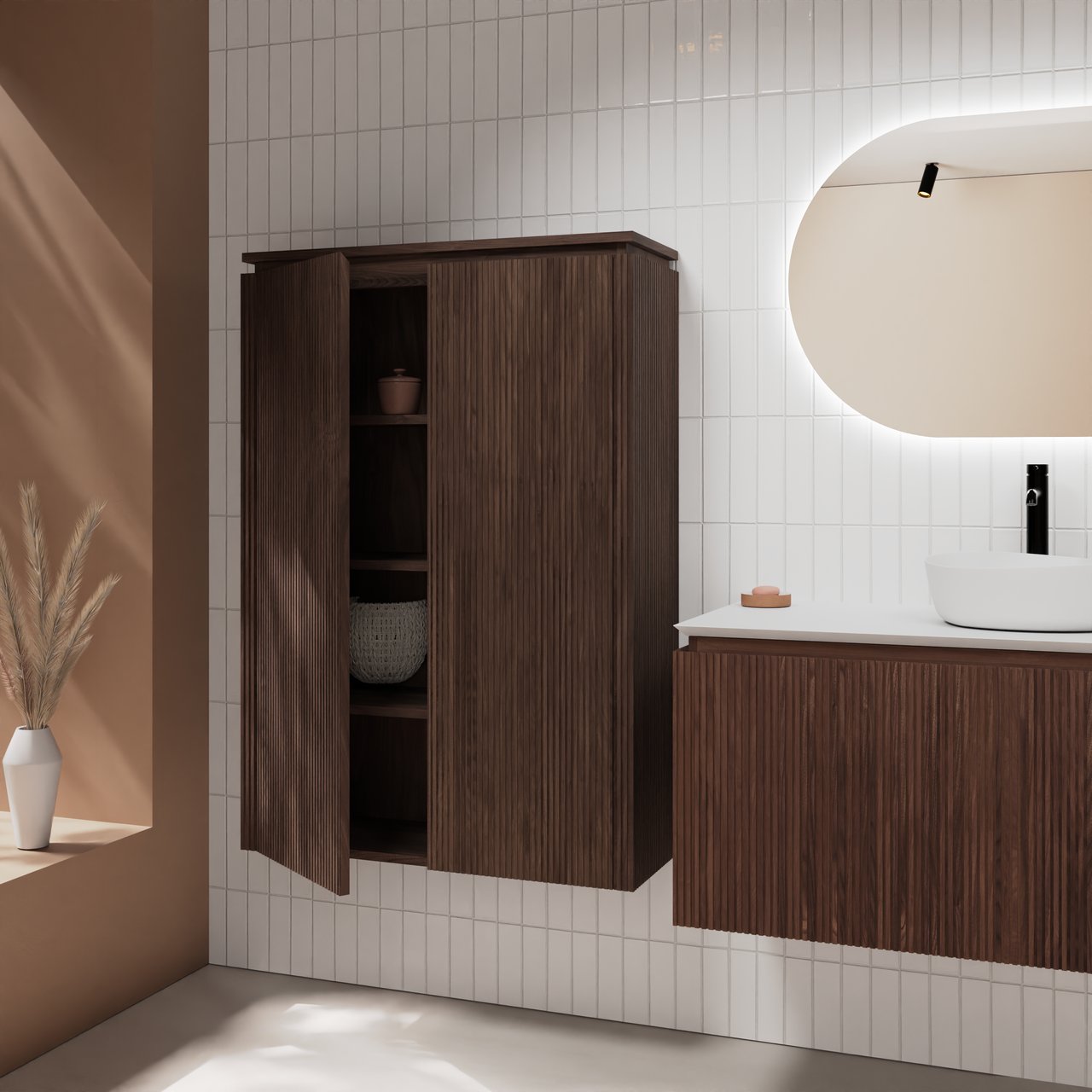 Balmani Eclips Ribs colonne salle de bains suspendu Noyer américain 90 x 32 x 130 cm Nervure sym. vert.