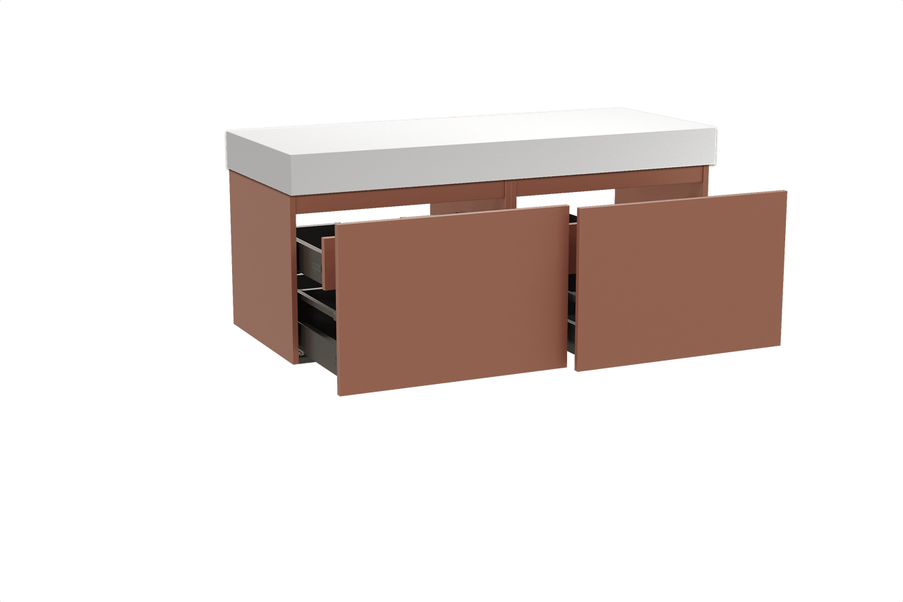Balmani Sfera by Lucida zwevend badkamermeubel 135 x 55 cm cotto met Dominus enkel of dubbel tablet in solid surface mat wit