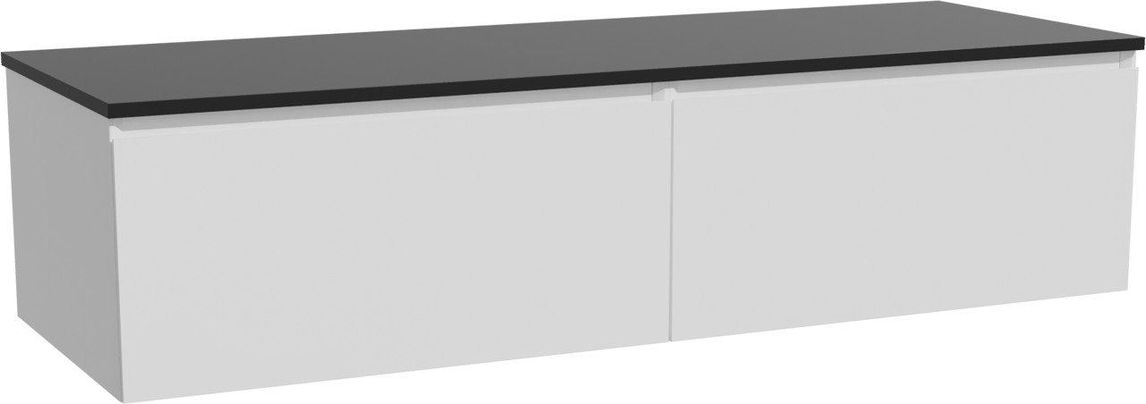 Storke Edge hängendes Möbelstück Set: 150 x 52 cm, Weiß glänzend, mit Panton Einzel- oder Doppel Waschtischplatte, Pulverbeschichtetes MDF Schwarz matt