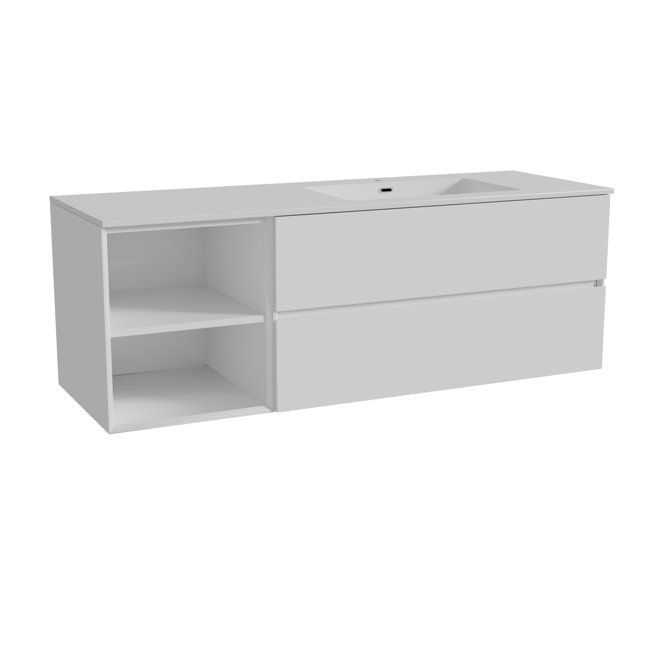 Storke Edge zwevend badmeubel 150 x 52 cm hoogglans wit met Diva asymmetrisch rechtse wastafel in composietmarmer hoogglans wit