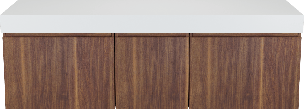 Balmani Sfera by Lucida zwevend badmeubel 180 x 55 cm amerikaans notenhout met Dominus enkel of dubbel wastafelblad in solid surface mat wit