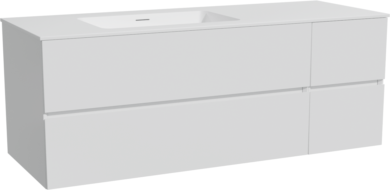 Storke Edge hängendes Möbelstück Set: 140 x 52 cm, Weiß glänzend, mit Mata Waschtisch links, Solid Surface Weiß matt
