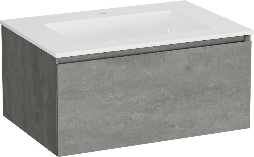 Storke Edge zwevend badmeubel 75 x 52 cm beton donkergrijs met Bilia enkele wastafel in composietmarmer hoogglans wit