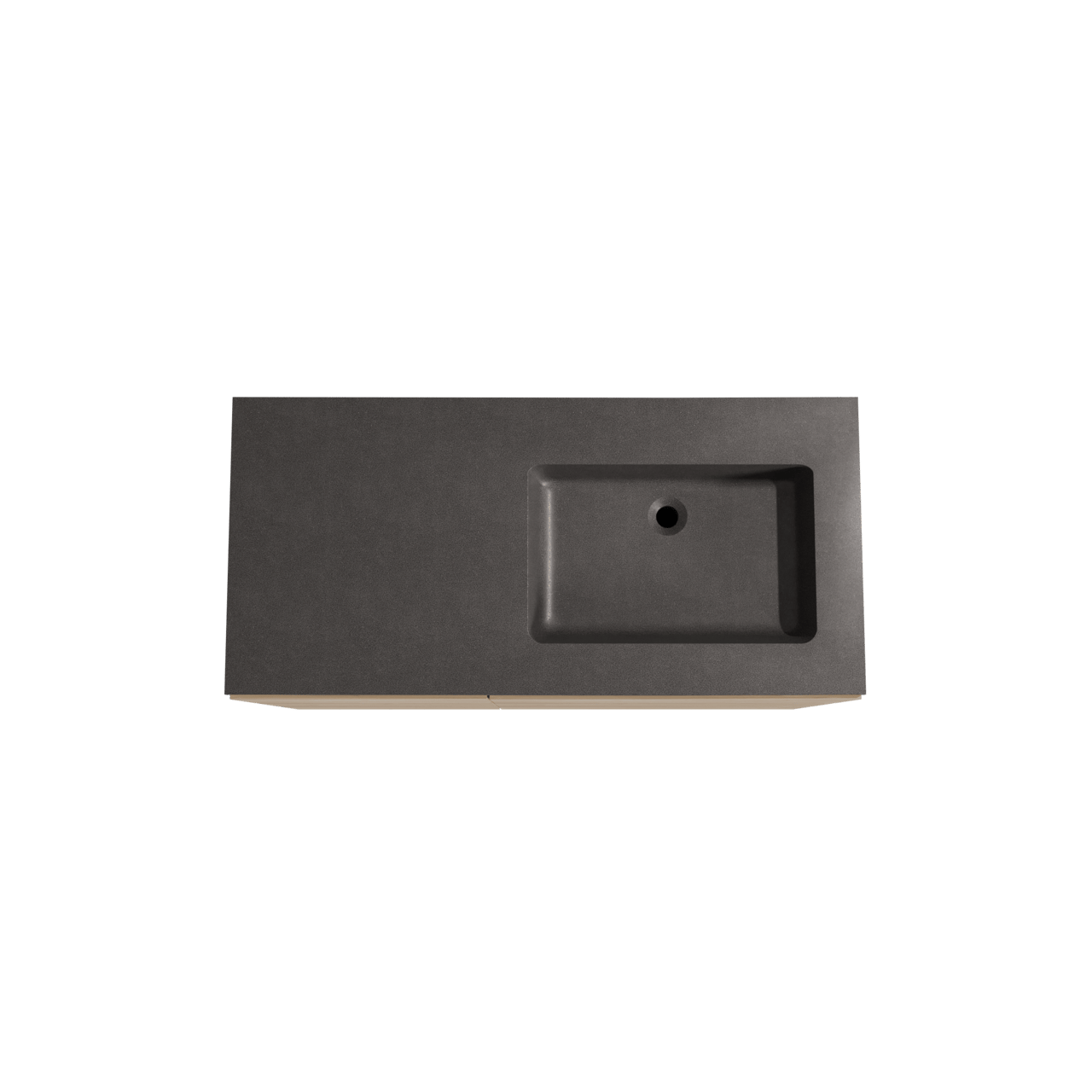 Storke Edge staand badmeubel 110 x 52 cm ruw eiken met Scuro asymmetrisch rechtse wastafel in kwarts mat zwart