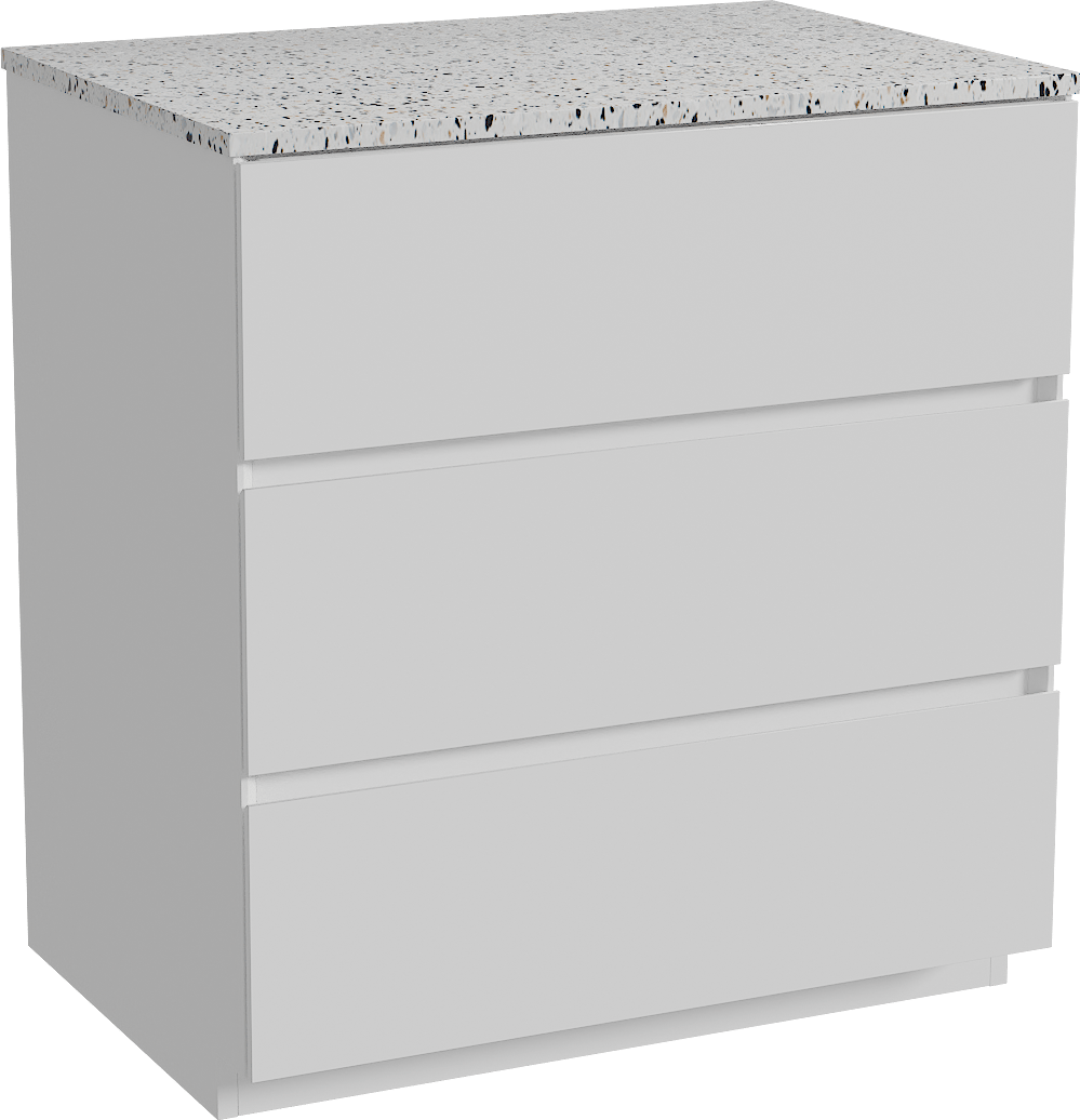 Storke Edge freistehendes Möbelstück Set: 75 x 52 cm, Weiß matt, mit Tavola Einzel Waschtischplatte, Terrazzo in Weiß/Schwarz matt