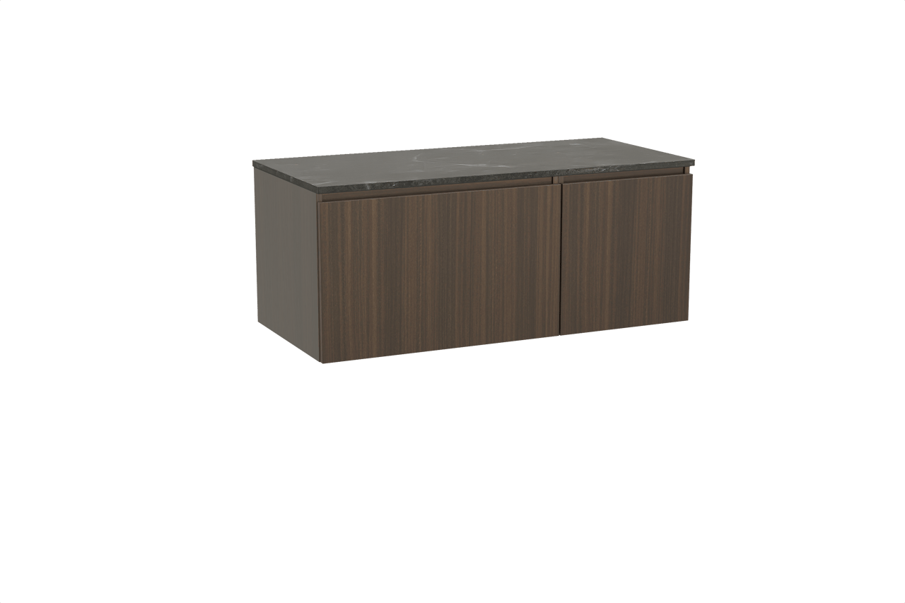Balmani Sfera by Lucida zwevend badmeubel 120 x 55 cm eucalyptus met Stretto enkel of dubbel wastafelblad in marmer pietra grey