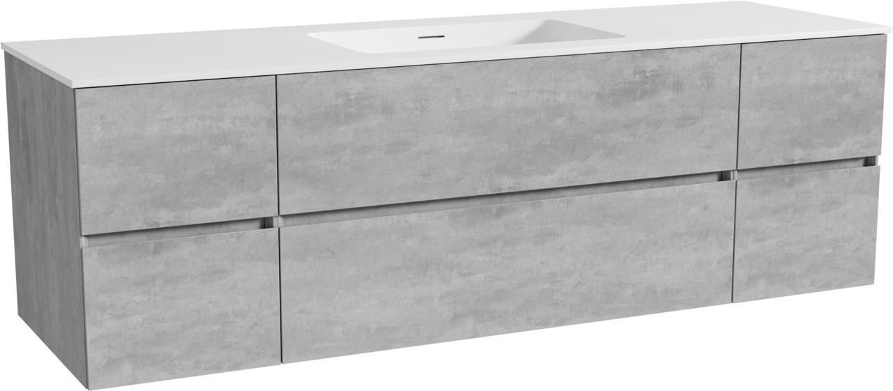 Storke Edge zwevend badkamermeubel 165 x 52 cm beton donkergrijs met Mata enkele wastafel in solid surface mat wit