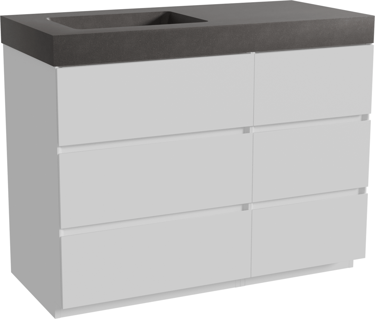 Storke Edge staand badmeubel 110 x 52 cm mat wit met Scuro High asymmetrisch linkse wastafel in kwarts mat zwart