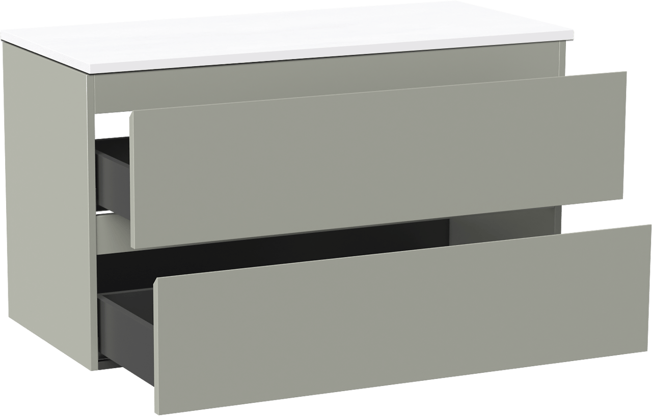 Linie Lado zwevend badmeubel 100 x 46 cm greige met Lado enkel of dubbel wastafelblad in composietmarmer hoogglans wit