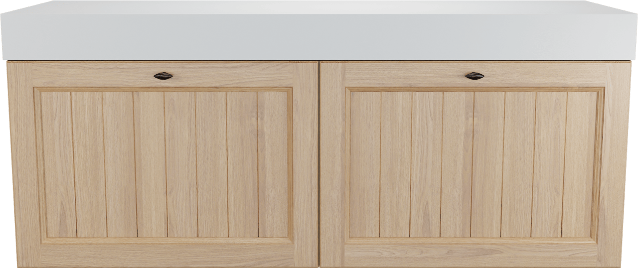 Balmani Lemon zwevend badkamermeubel 150 x 55 cm, fineer natuur eik met Dominus enkel of dubbel tablet in mat wit