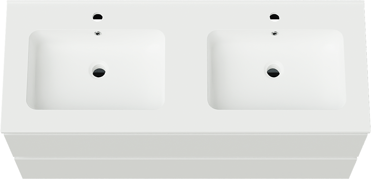 Linie Lado meuble salle de bains suspendu 120 x 46 cm blanc brillant avec Vano double vasque en marbre composite blanc mat