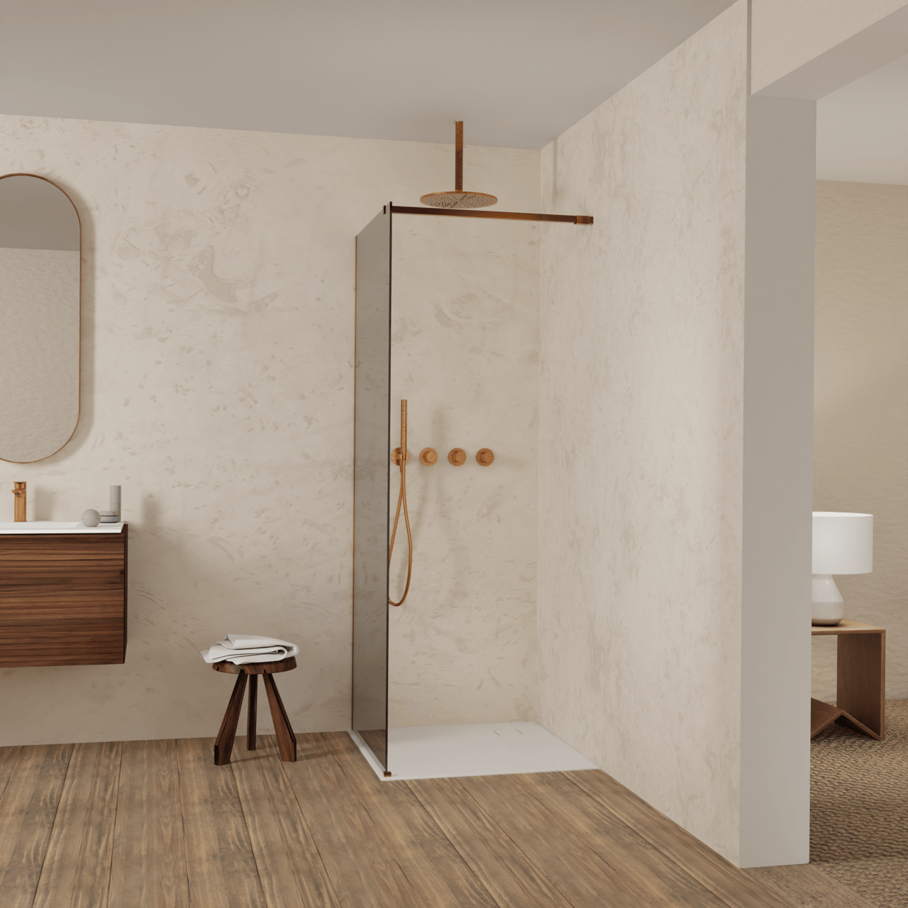 Balmani Modular douche à l'italienne: 80 x 200 cm, Verre miroir reflex, Profil Brushed Rosegold