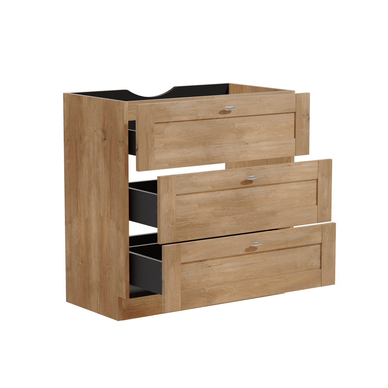 Linie Classo stehender Waschbeckenunterschrank: 80 x 46 cm, Eiche Natur, 3 Schubladen