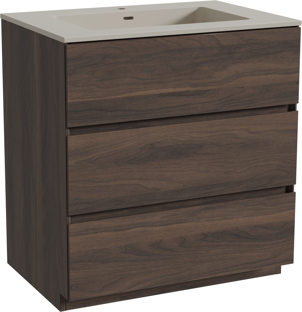 Storke Edge freistehendes Möbelstück Set: 75 x 52 cm, Nussbaum, mit Diva Einzelwaschtisch, Top Solid Seidengrau