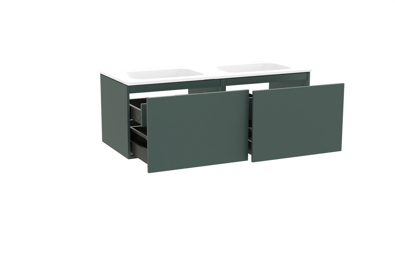 Balmani Sfera by Lucida meuble salle de bains suspendu 135 x 55 cm forest avec Tablo Strada double vasque en marbre composite blanc mat